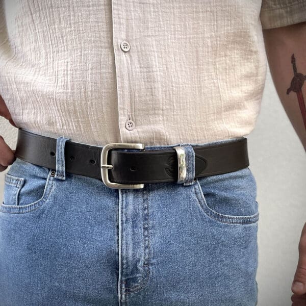 white shirt with premium black belt belt