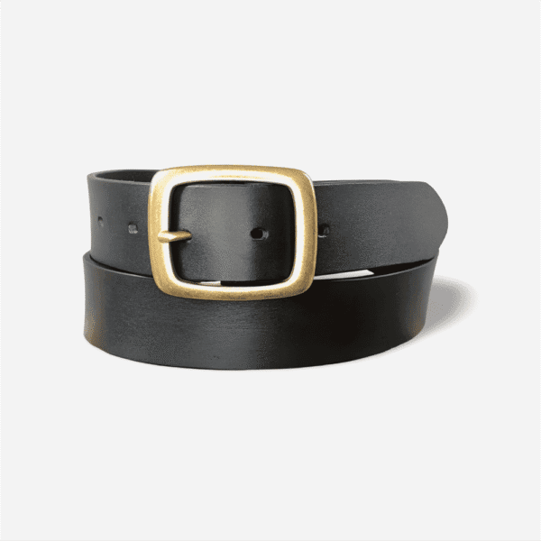 38mm Black Belt With Antique Gold Centre Bar Buckle