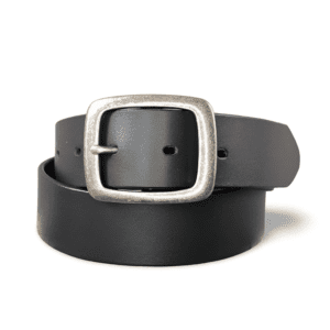38mm Black Belt With Antique Silver Centre Bar Buckle
