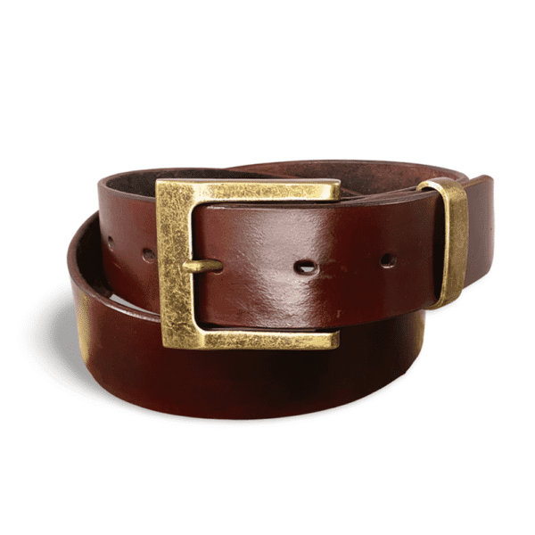 brown belt with gold buckle