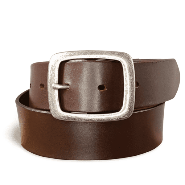 38mm Brown Belt With Antique Silver Centre Bar Buckle