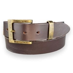 38MM DARK BROWN BELT WITH SQUARE ANTIQUE BRASS BUCKLE