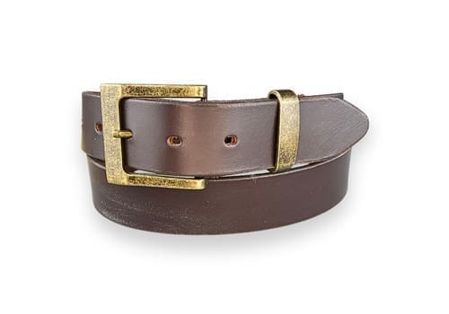 38MM DARK BROWN BELT WITH SQUARE ANTIQUE BRASS BUCKLE