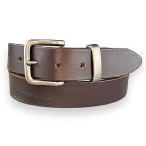 38MM DARK BROWN BELT WITH PEARL SILVER BUCKLE