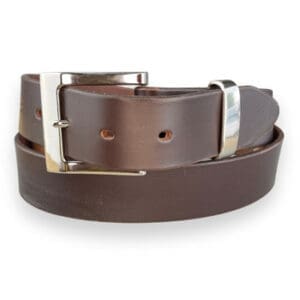 38MM DARK BROWN BELT WITH SQUARE BRIGHT SILVER BUCKLE